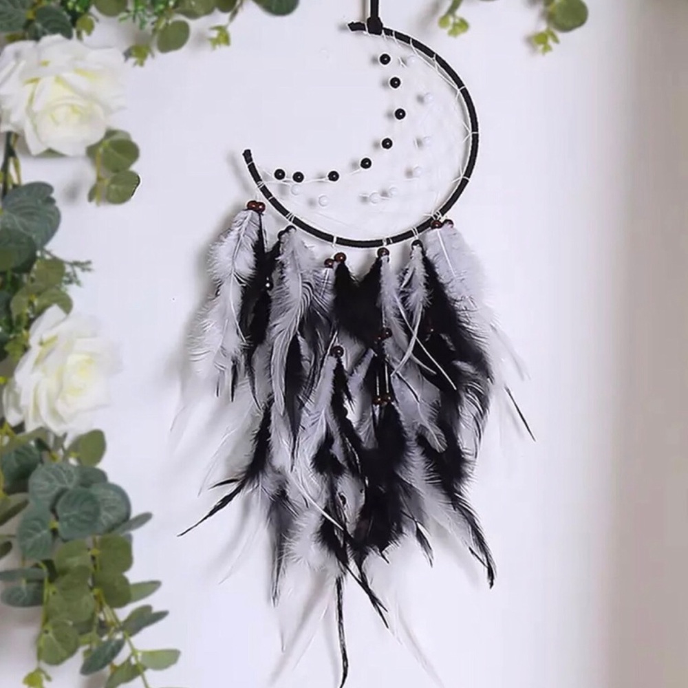 Boho Black & White Feather Dreamcatcher Wall Hanging
